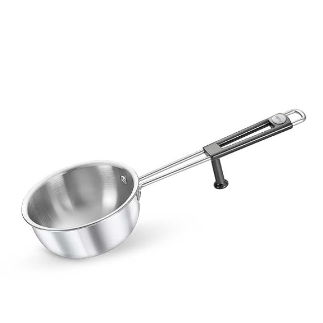 Prestige 13cm/550ml Tri-Ply Stainless Steel Splendor Tadka Pan|Gas & Induction Compatible| Rimmed Edge| in-Built Stand| Heat Resistance Handle